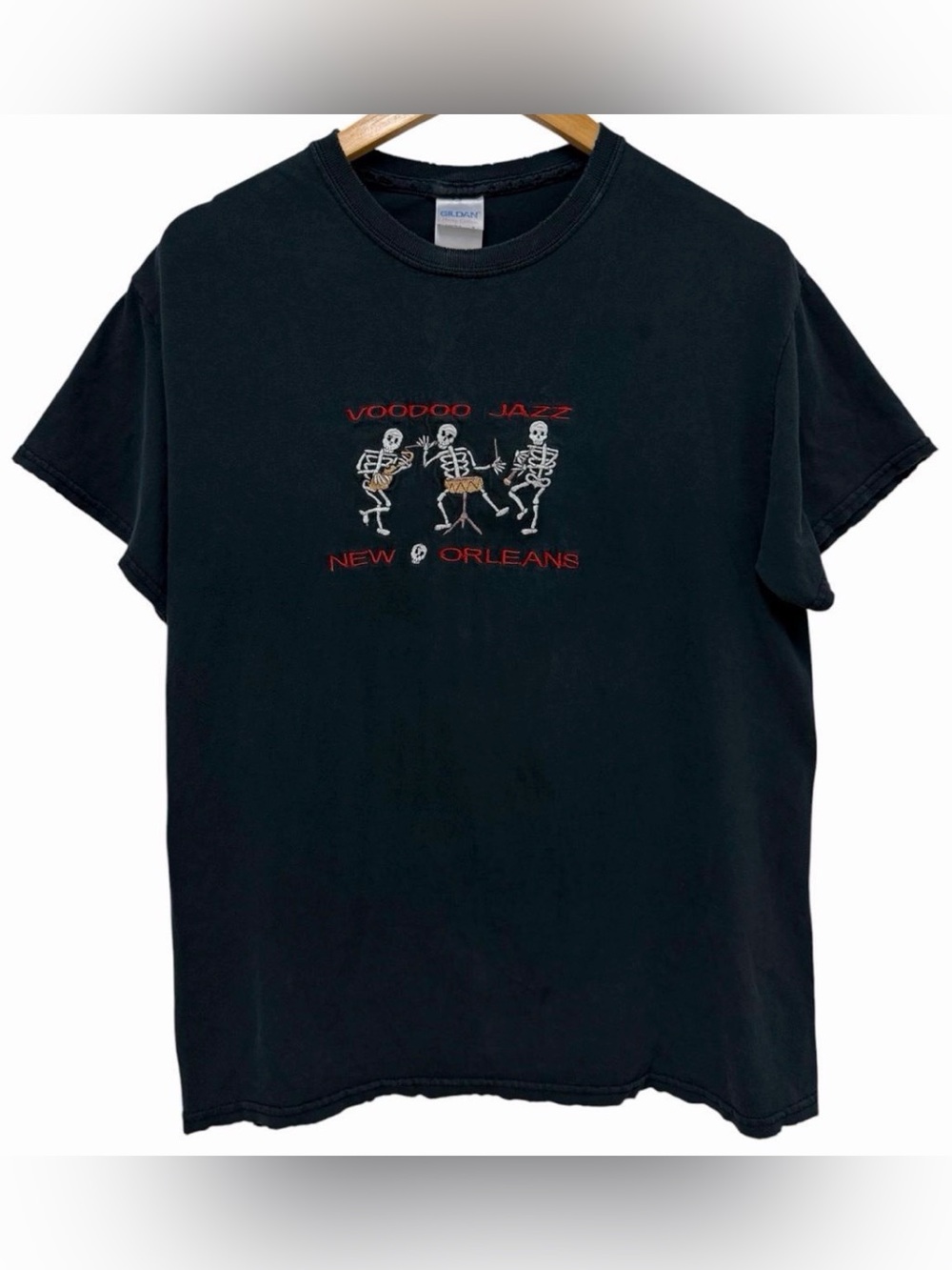 VTG Voodoo Jazz New Orleans Embroidered Skeleton T-Shirt